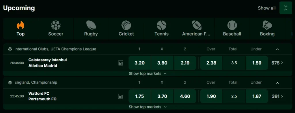 Mzansibet Pre Match Betting